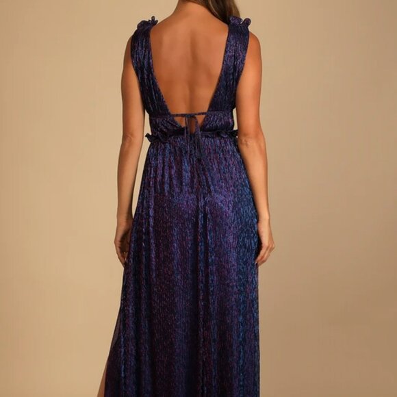 CLOSET CLOSING❗️NWT Lulus Spotlight On You Blue And Pink Metallic Maxi Dress - Picture 5 of 14